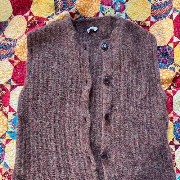 Poetry Alpaca Wool Peruvian Cotton Knit Earth-Tones Copper Vest Cardigan - Picture 1 of 6